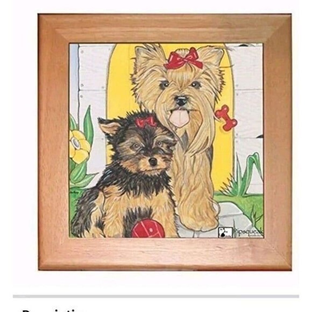 Mary Badenhop Yorkie Ceramic Tile Wall Art Framed Yorkshire Terrier Decor